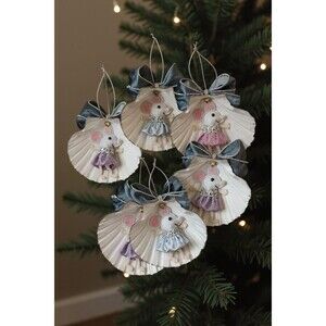 Ballerina Mouse Seashell Ornaments, Coastal Christmas Decor, Set of 3